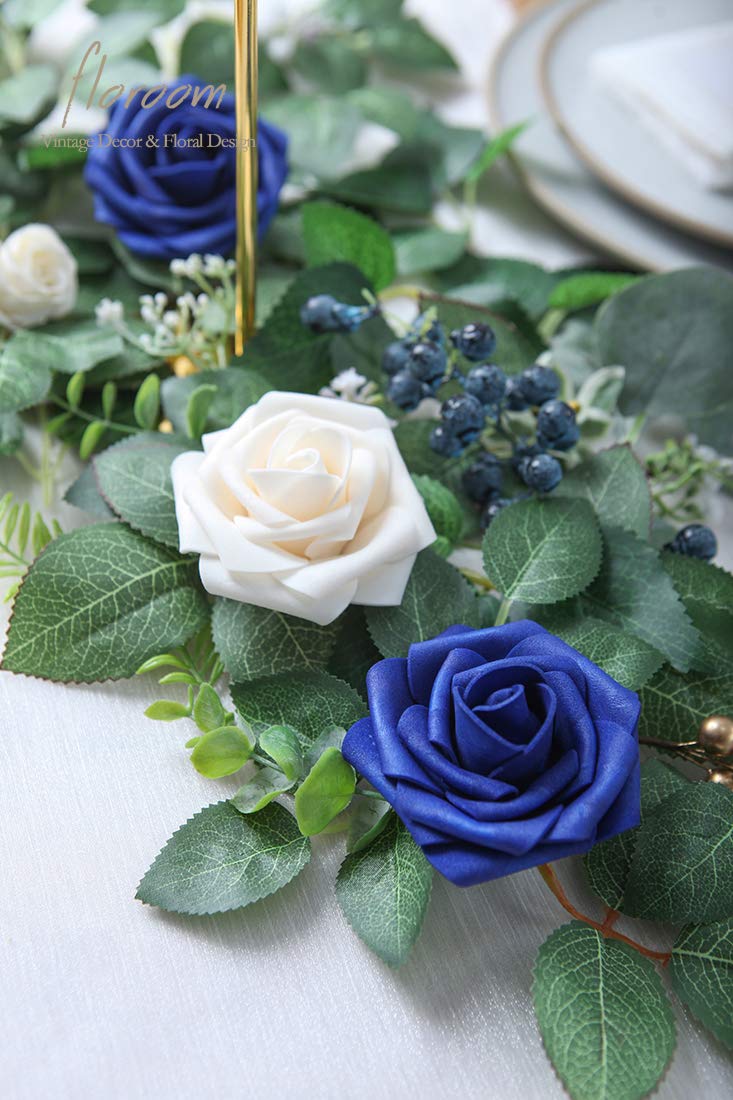 Floroom Artificial Flowers 50pcs Real Looking Royal Blue Foam Fake Roses with Stems for DIY Wedding Bouquets Bridal Shower Centerpieces Floral Arrangements Party Tables Home Decorations - Image 5